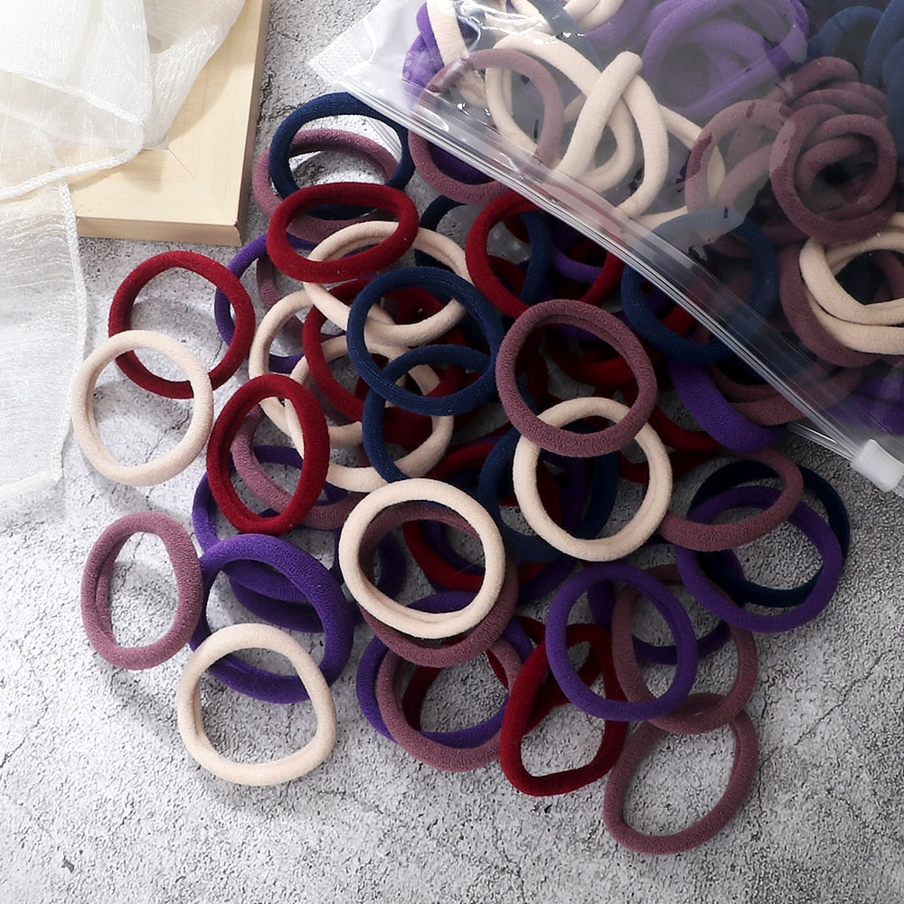 50PCS/Set Women Girls Basic Hair Bands 4cm Simple Solid Colors Elastic Headband Hair Ropes Ties Hair Accessories Ponytail Holder